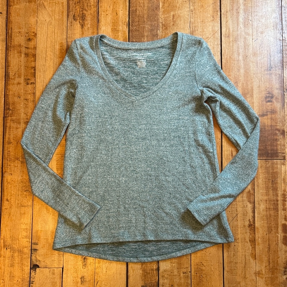 American Eagle Sweater XS womens Heathered green Long Sleeve Top soft sexy plush